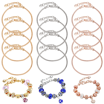 12Pcs 3 Color Stainless Steel Round Snake Chains Bracelet for Men Women, Mixed Color, 8-7/8 inch(22.4cm), 4Pcs/color, 65mm