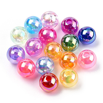 Transparent Acrylic Beads, AB Colors Plated, Round, Mixed Color, 10mm, Hole: 1.8mm, about 950pcs/500g