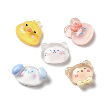 Cartoon Animal Translucent Resin Decoden Cabochons, Duck & Rabbit & Dog, Mixed Shapes, Mixed Color, 14~21x18.5~26x8.5~9mm