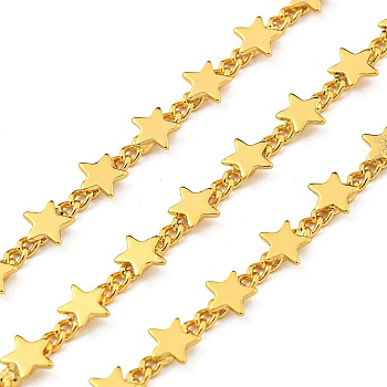 Brass Link Chains, Soldered, with Spool, Cadmium Free & Lead Free, Star, Real 18K Gold Plated, 4.5mm