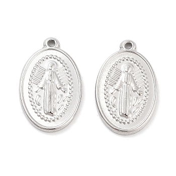 304 Stainless Steel Pendants, Oval with Angel Charm, Stainless Steel Color, 24x15x2mm, Hole: 1.2mm