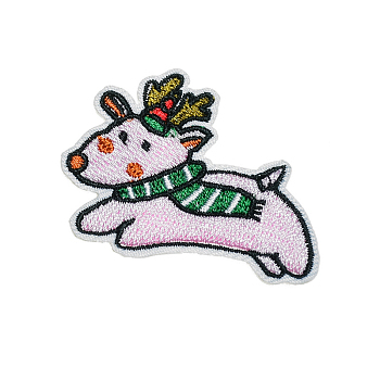 Christmas Theme Computerized Embroidery Cloth Self Adhesive Patches, Stick On Patch, Costume Accessories, Appliques, Deer, 36x53mm