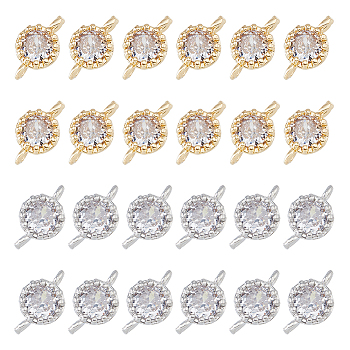 24Pcs 2 Colors Flower Brass Micro Pave Cubic Zirconia Links, Cadmium Free & Nickel Free & Lead Free, Platinum & Light Gold, 11.5x6x4mm, Hole: 1mm, 12pcs/color