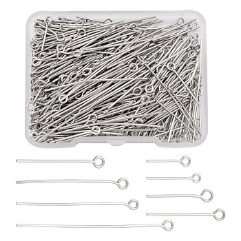 395Pcs 8 Style 304 Stainless Steel Eye Pins, Stainless Steel Color, 15mm, Hole: 2mm, 65pcs