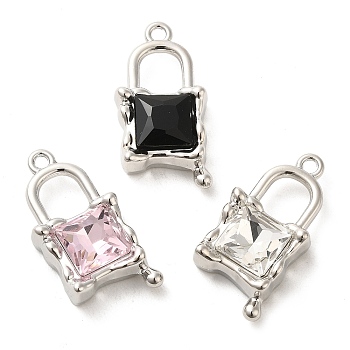 Rack Plating Alloy Rhinestone Pendants, Lock, Mixed Color, 27x13.5x6mm, Hole: 1.6mm