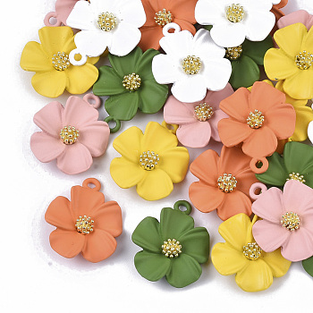 Spray Painted Alloy Pendants, Flower, Mixed Color, 23.5x19.5x6mm, Hole: 1.8mm