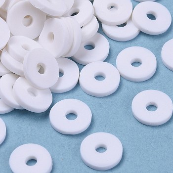 Eco-Friendly Handmade Polymer Clay Beads, Disc/Flat Round, Heishi Beads, White, 8x0.5~1mm, Hole: 2mm, about 13000pcs/1000g