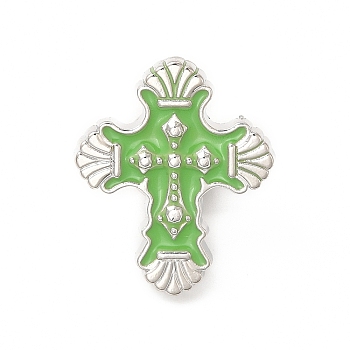 Cross Enamel Pin, Platinum Alloy Badge for Backpack Clothes, Lime Green, 27x22.5x1.5mm
