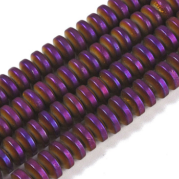 Electroplated Synthetic Non-magnetic Hematite Beads Strands, Disc, Heishi Beads, Purple Plated, 6x3mm, Hole: 1mm, about 135pcs/strand, 15.75''(40cm)