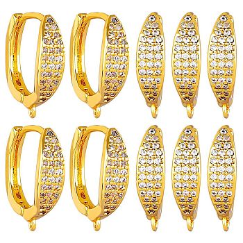 10Pcs Brass Micro Pave Clear Cubic Zirconia Hoop Earring Findings, Latch Back with Horizontal Loops, Real 18K Gold Plated, 15.5x13.5x4.5mm, Hole: 0.8mm, Pin: 0.8mm