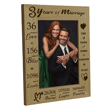 Natural Wood 3 Years of Marriage Photo Frames, for Tabletop Display Photo Frame, Rectangle, Word, 218x168mm, Inner Diameter: 142x90mm