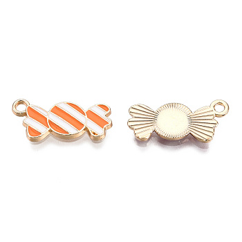 Light Gold Plated Alloy Pendants, with Enamel, Candy, Orange, 21x10x2mm, Hole: 2mm