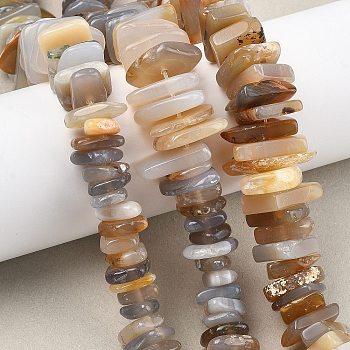 Natural Grey Agate Beads Strands, Nuggets, Graduated Beaded, 14~26x9~16x2.5~5mm, Hole: 1mm, about 93~99pcs/strand, 15.55~15.83''(39.5~40.2cm)