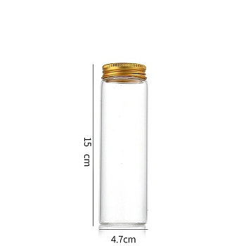 Column Glass Screw Top Bead Storage Tubes, Clear Glass Bottles with Aluminum Lips, Golden, 4.7x15cm, Capacity: 200ml(6.76fl. oz)