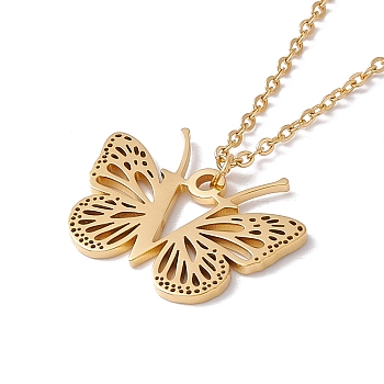 Initial Letter with Butterfly Pendant Necklace, Golden 304 Stainless Steel Jewelry for Women, Letter.V, Pendant: 19x25x1mm, 15.55 inch(39.5cm)