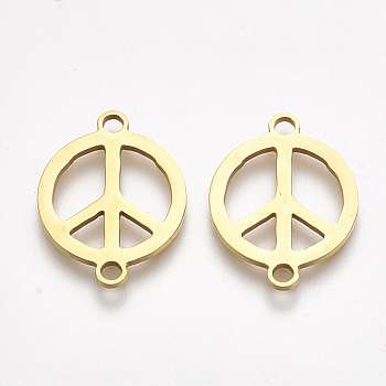 201 Stainless Steel Links connectors, Laser Cut Links, Flat Round with Peace Sign, Golden, 18.5x14x1mm, Hole: 1.5mm