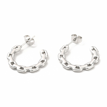 Non-Tarnish 304 Stainless Steel Chain Link Shape Stud Earrings, Half Hoop Earrings for Women, Stainless Steel Color, 19x22x2mm, Pin: 0.7mm