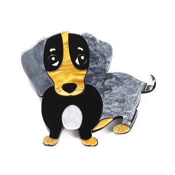 Fashion Dog Acrylic Badge, Cartoon Animal Lapel Pin for Backpack Clothes, Black, 58.5x62x4.5mm