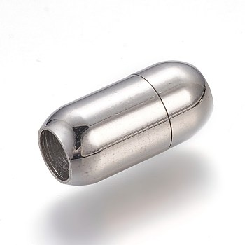 304 Stainless Steel Magnetic Clasps with Glue-in Ends, Oval, Stainless Steel Color, 20x10mm, Hole: 6mm