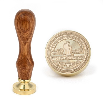 Brass Retro Wax Sealing Stamp, with Wooden Handle for Post Decoration DIY Card Making, Travel Themed, 90x25.5mm