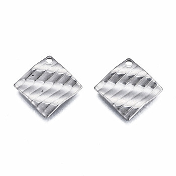 304 Stainless Steel Pendants, Twist Rhombus, Stainless Steel Color, 16x16x1.5mm, Hole: 1.4mm