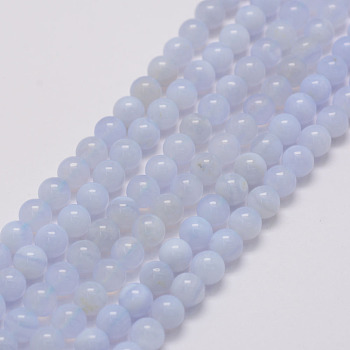 Natural Blue Lace Agate Beads Strands, Grade AB, Round, 8mm, Hole: 1mm, about 50pcs/strand, 15.3 inch(39cm)