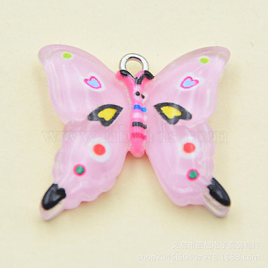Platinum Pink Butterfly Iron+Resin Pendants