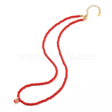 Ensembles de colliers de perles de rocaille de verre rouge et blanc(X-NJEW-JN03719)-4