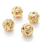 Alloy Hollow Beads, Round with Sun, Cadmium Free & Lead Free, Real 18K Gold Plated, 8x7~8mm, Hole: 1.5~2mm(X1-PALLOY-P238-17G-RS)