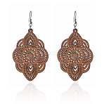 Wood & Iron Dangle Earrings, Chocolate, Platinum, Flower, 46x70mm(FS-WG31712-03)