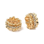 Brass Micro Pave Clear Cubic Zirconia Flower Large Hole Beads, Real 18K Gold Plated, 12x6.5mm, Hole: 8mm(KK-A286-07G)