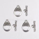 Tibetan Style Toggle Clasps, Lead Free & Cadmium Free, Teardrop, Antique Silver, Teardrop: 19x11mm, Hole: 2mm, Bar: 14x6mm, Hole: 1.8mm(AC2014)
