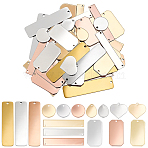 64Pcs 16 Styles Brass Pendants, Stamping Blank Tag, Mixed Shapes, Mixed Color, 6~40x10~35x1~1.5mm, Hole: 1~1.6mm, 4pcs/style(KK-WA0001-01)