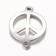 201 Stainless Steel Links connectors, Peace Sign, Stainless Steel Color, 22x16x1mm, Hole: 1.5mm(STAS-S059-22B)