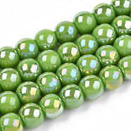 Electroplate Opaque Glass Beads Strands, AB Color Plated, Round, Lime Green, 6~6.5mm, Hole: 1.4mm, about 67~70pcs/strand, 14.76 inch~15.16 inch(37.5~38.5cm)(X-GLAA-T032-P6mm-AB06)