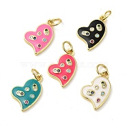 Rack Plating Brass Pendants, with Enamel and Cubic Zirconia, Lead Free & Cadmium Free, Real 18K Gold Plated, Heart, Mixed Color, 16x10x1.5mm(KK-M271-03G)