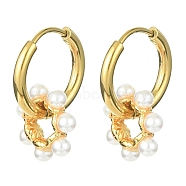 Brass Flower with Plastic Pearls Beaded Dangle Hoop Earrings, 304 Stainless Steel Jewelry, Golden, 20x14mm(EJEW-JE05277)