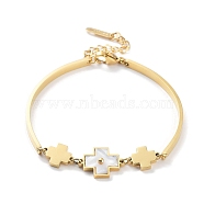 Ion Plating(IP) 304 Stainless Steel Cross Link Bracelet, with Imitaiion Shell, Golden, 6-1/8 inch(15.5cm)(BJEW-F466-05G)