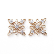 Brass Cubic Zirconia Filigree Joiners, Real 18K Gold Plated, Flower, Clear, 15x15x2.5mm, Hole: 0.9mm(ZIRC-K083-014G)