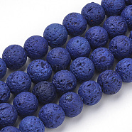 Synthetic Lava Rock Beads Strands, Dyed, Round, Blue, 8~8.5mm, Hole: 1mm, about 50pcs/strand, 15.9 inch(40.3cm)(X-G-S277-8mm-04)