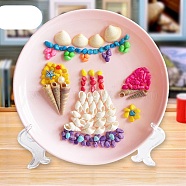 DIY Cake Pattern Shell Conch Disk Paste Painting For Kids, including Shell, Plastic Beads & Plate, Brush and Glue, Pearl Pink, 20.5x1.9cm(DIY-P035-02)