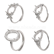 4Pcs 4 Style Adjustable Brass Pad Ring Settings, 4 Claw Prong Ring Settings, Platinum, US Size 6 1/2(16.9mm)~US Size 9(18.9mm), Tray: 10~14mm, 1pc/style(FIND-FG0002-09)