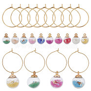 DIY Wine Glass Charms Making Kits, include 10Pcs 10 Colors Transparent Glass Globe Pendants and 15Pcs Brass Wine Charm Rings, Mixed Color, Pendants: 21.5x16mm, Hole: 2mm, 10pcs, Charm Rings: 25x0.8mm(20 Gauge), 15pcs(DIY-SC0020-76)