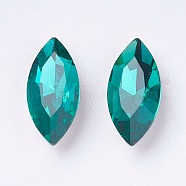 Imitation Austrian Crystal Glass Rhinestone, Grade A, Pointed Back & Back Plated, Horse Eye, Blue Zircon, 15x7x4mm(RGLA-K007-7X15-229)