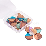 Transparent Resin & Walnut Wood Pendants, with Glitter Paillettes/Gold Foil, Gap Flat Round, Mixed Color, 23x24.5x3mm, Hole: 2mm, 4pcs/color, 5 colors, 20pcs/box(RESI-CJ0001-86)