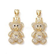 Brass Micro Pave Cubic Zirconia Pendants, Real 16K Gold Plated, Bear Charms, Clear, 25x12.5x5mm, Hole: 5x3.5mm(KK-M240-09F)