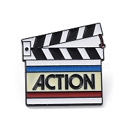 Independence Day Theme Enamel Pins, Black Alloy Brooches for Backpack Clothes, Clapperboard, 27x27.5mm(JEWB-P027-A04)