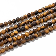 Natural Frosted Tiger Eye Round Bead Strands, Grade A, 6mm, Hole: 1mm, about 63~65pcs/strand, 14.9~15.6 inch(G-M064-6mm-02)