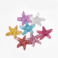 Resin Cabochons, with Glitter Powder, Starfish/Sea Stars, Mixed Color, 17x17x5mm(CRES-Q196-24)