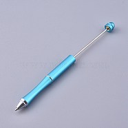 Plastic Beadable Pens, Shaft Black Ink Ballpoint Pen, for DIY Pen Decoration, Deep Sky Blue, 157x10mm, The Middle Pole: 2mm(AJEW-L082-B08)